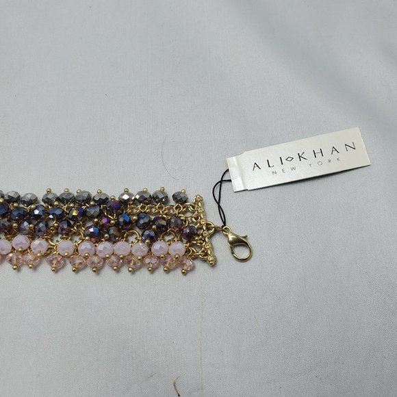 Ali Khan beaded bracelet with gold links. color amethyst-lilac-hematite beads - Picture 3 of 5
